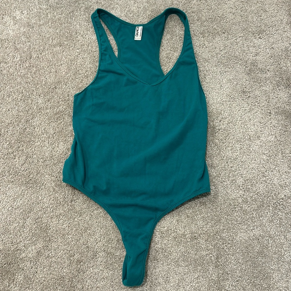 American Apparel Dance Thong Teal Green Body Suit Sz L